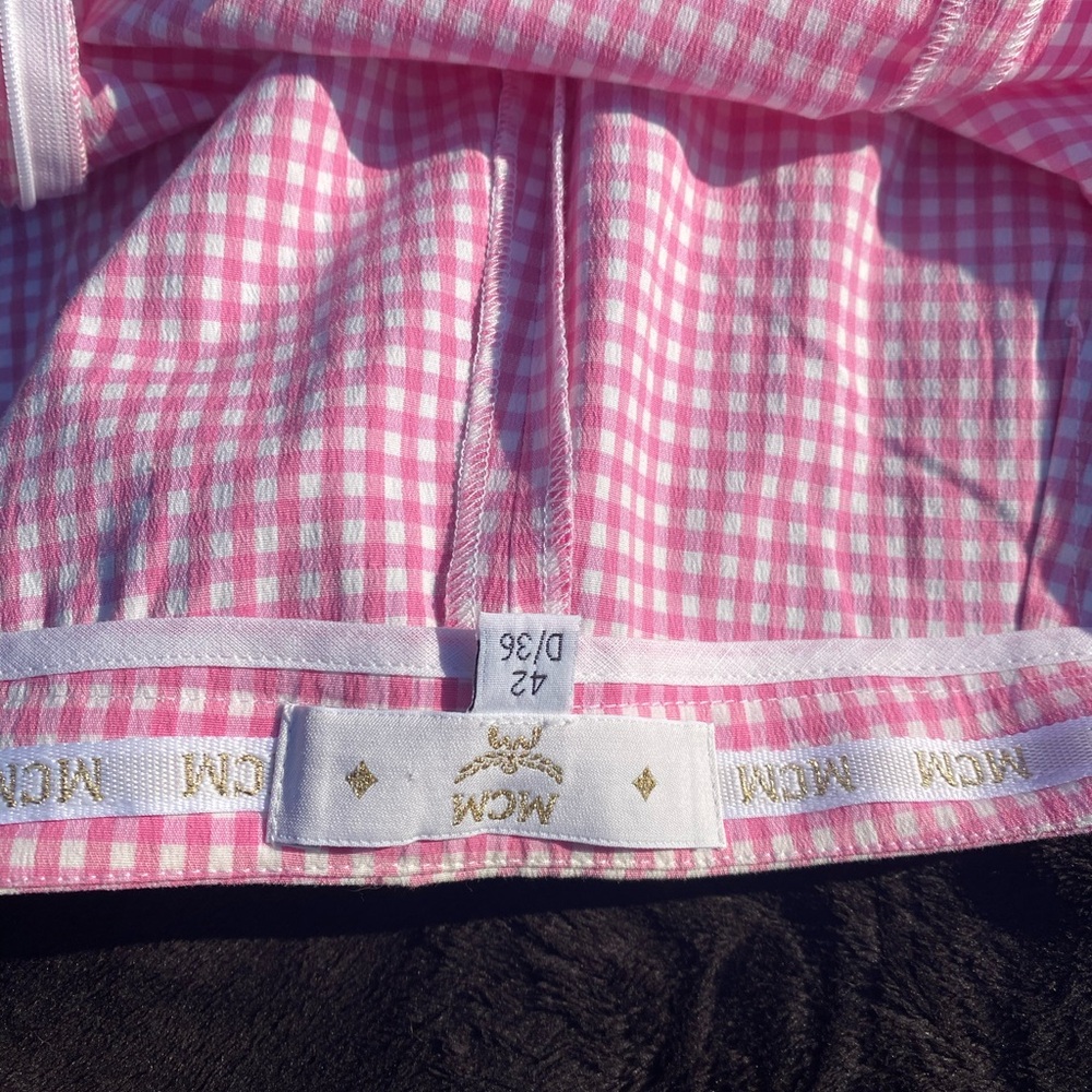 Vintage MCM pink and white gingham straight leg pants with side zipper
